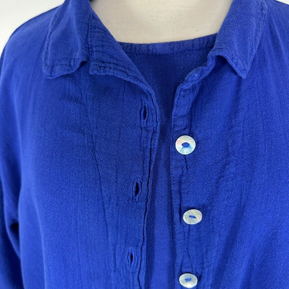 Oh My Gauze Size 2 Blue Cotton 2Pc Short Sleeve Buttons Blouse & Top Lagenlook - Picture 3 of 16